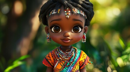 Adorable 3D Render of a Black Girl in Traditional African Attire