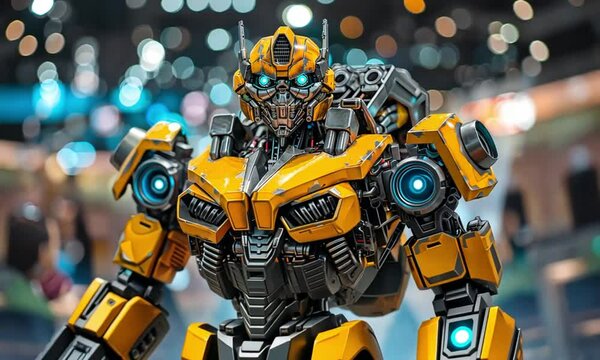 Detailed Close-up of a Weathered Yellow Transformer Robot