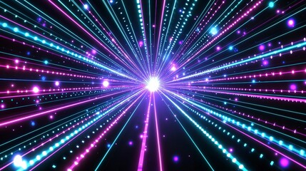 Naklejka premium Vibrant Light Rays Expanding from a Central Point in Dark Space