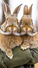 Fototapeta premium Adorable Brown Rabbits Closeup Fluffy Fur Pet Animals Wildlife