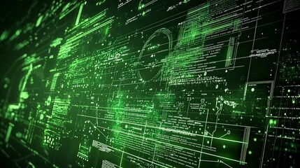 Futuristic Green Data Visualization with Abstract Digital Elements
