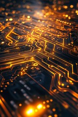 Abstract Circuit Board with Glowing Lights and Textures