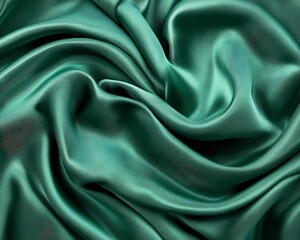 Fototapeta premium Elegant Green Silk Fabric with Smooth and Flowing Texture