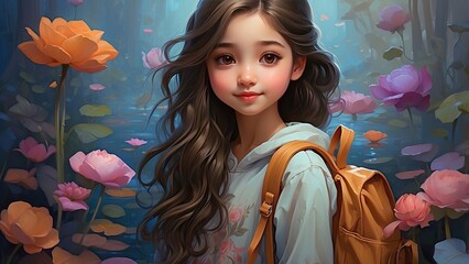 Young Female Student Strolling Through the City in Autumn