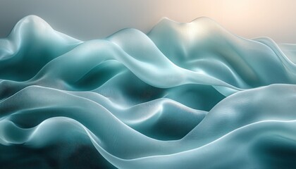 Obraz premium Flowing turquoise fabric waves illuminated by soft sunlight