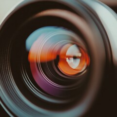 closeup of a vintage Polaroid camera lens with copy space.
