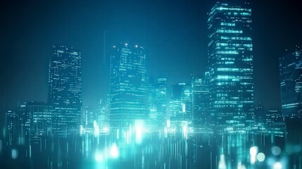 Obraz premium Futuristic Cityscape with Glowing Skyscrapers at Night