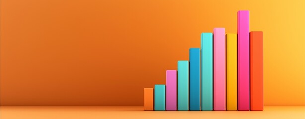 Obraz premium A colorful bar graph rises against an orange background, symbolizing growth and progress in data visualization.