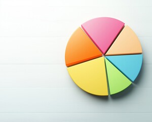 Obraz premium A colorful pie chart with six segments on a light background, representing data visualization in a creative manner.