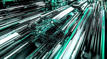 Abstract futuristic design with glass shapes and turquoise hues