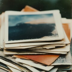 A stack of faded Polaroid pictures.