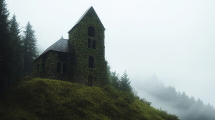 Fototapeta premium Monastery in the mountains, overgrown with moss.