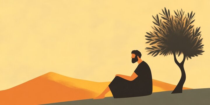 A philosopher sitting under an olive tree, symbolic of wisdom and prosperity.