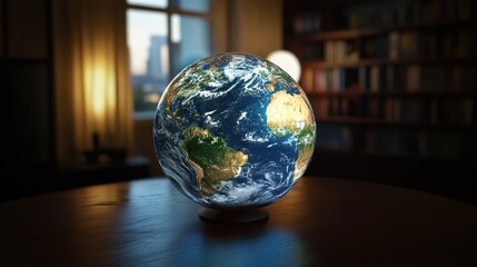 A photorealistic 3D render to view a holographic Earth, displaying live global trade data. 