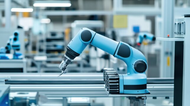 A state-of-the-art industrial automation laboratory with engineers testing collaborative robots (cobots) for assembly line integration, Automation laboratory scene, Collaborative robotics style