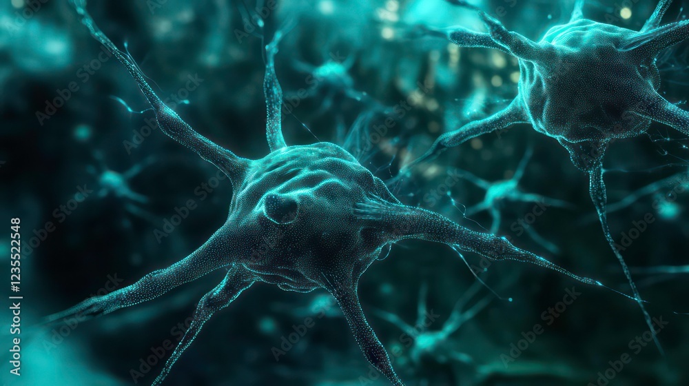 Leinwandbilder microscopic view of interconnected neurons, neural network, brain cells.