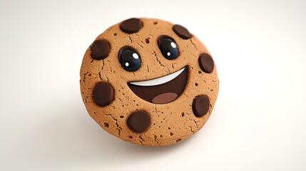 A happy chocolate chip cookie with a smiling face.