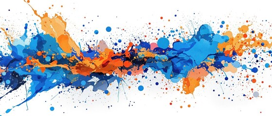 Fototapeta premium Abstract ink splatters in blue and orange colors, artistic, colors, background, blue, texture