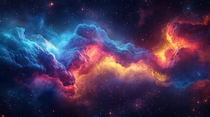 Fototapeta premium Cosmic Nebula Swirls Vividly Blue Orange Hues. AI Generated