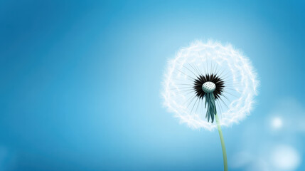 Fototapeta premium delicate dandelion puff against soft blue background, evoking tranquility