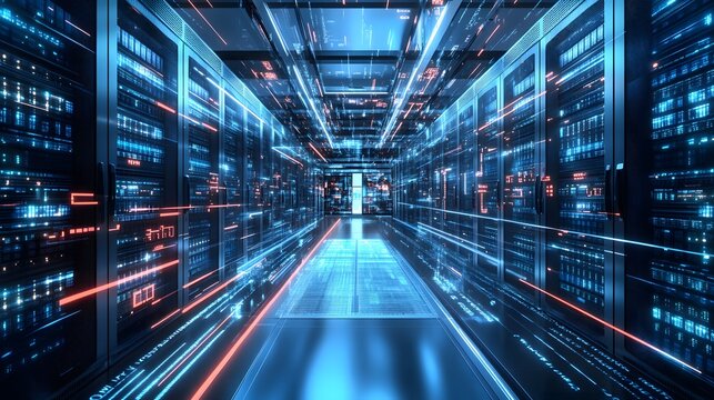 Futuristic Data Center with Glowing Lights and High-Tech Servers