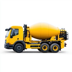 Bright Yellow Concrete Mixer Truck on Construction Site with Heavy Equipment and Machinery Elements