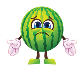 Sad watermelon character, expressing disappointment. Vector cartoon illustration