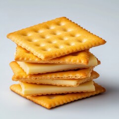 Stacked Crackers with Creamy Cheese on a Light Background Ideal for Snacking or Culinary Presentations
