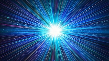 魔法のようなキラキラ 宇宙風サンバースト ブルー 水色 近未来の雰囲気 背景素材 16:9サイズ AI生成素材