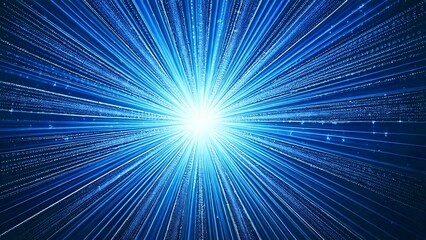 Fototapeta premium 魔法のようなキラキラ 宇宙風サンバースト ブルー 水色 近未来の雰囲気 背景素材 16:9サイズ AI生成素材