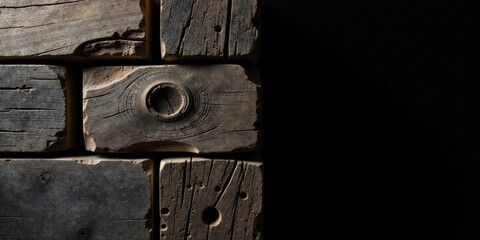 A Study in Weathered Wood Dark Background, Textured Blocks, Rustic Charm, Aged Timber, Natural Grain