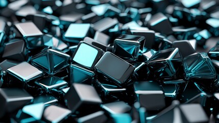 Fototapeta premium Shiny Geometric Cubes in Dark Teal and Black Colors for Backgrounds