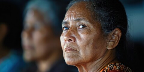 Obraz premium Thoughtful elderly woman in traditional attire gazing away