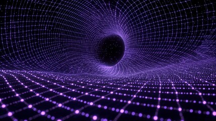 Abstract Digital Rendering of a Purple Grid and Tunnel Formation