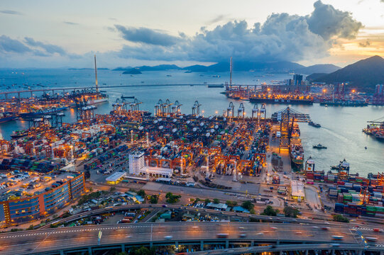Stonecutters Bridge & Container port at Dusk