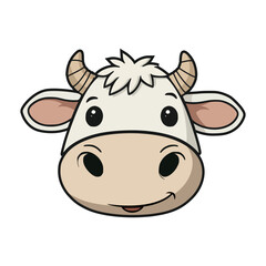 cute cow head cartoon character animal fauna flat color vector illustration template design