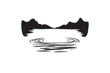 Mountain with river vector illustration Design. Mountain landscape and river Wildlife sketch style. A serene landscape with hills and a winding river. Vector flat minimalistic isolated illustration.