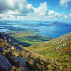 
Captivating scenery of Ring of Kerry, Ireland: majestic landscapes, coastal beauty, view from the top of mountain
