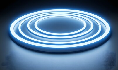 Fototapeta premium Glowing neon circles on dark background, stage design, futuristic concept, website banner