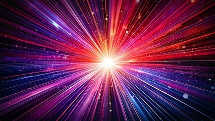 魔法のようなキラキラ 宇宙風サンバースト 青紫 ピンク 赤 近未来の雰囲気 背景素材 16:9サイズ AI生成素材