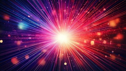 魔法のようなキラキラ 宇宙風サンバースト 青紫 ピンク 赤 近未来の雰囲気 背景素材 16:9サイズ AI生成素材