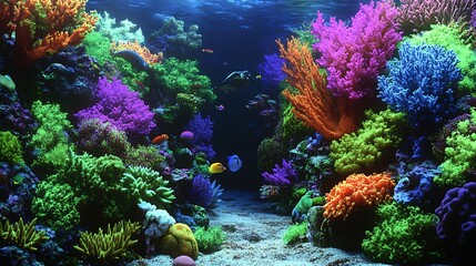 Obraz premium Vibrant coral reef, ocean floor, fish, underwater scene, desktop wallpaper