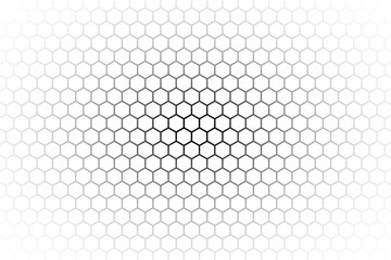 Abstract black and white background consisting of hexagons. Halftone background. Gradient illustration. Soccer,football concept wallpaper.