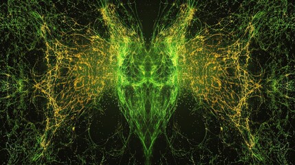 Abstract Green and Yellow Neural Network Design on Black Background