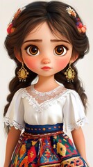 Adorable Digital Painting of a Young Girl in Traditional Folk Dress