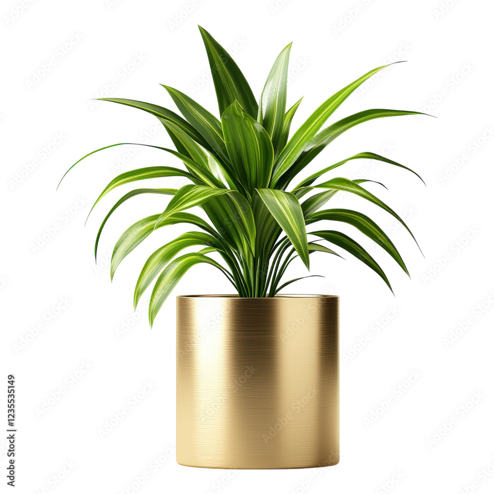 Sticker Elegant Green Plant in Glossy Gold Pot for Modern Interior Decor