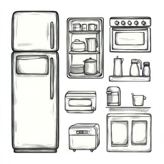 Hand Drawn Sketch of Kitchen Appliances and Utensils