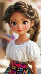 Adorable 3D Render of a Young Latina Girl in Traditional Clothing