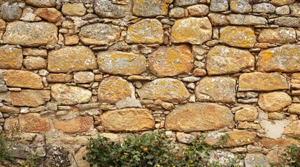 Fototapeta premium Rustic Stone Wall Texture with Lichens and Natural Colors