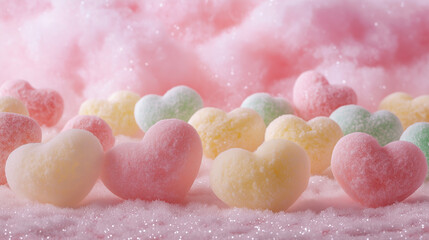 Heart-Shaped Desserts on Pink Background With Sparkling Details for Celebrations